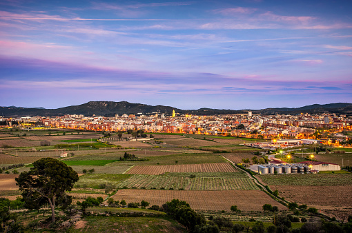 Panoramic view of Vilafranca del Penedes in Catalonia at sunset. Spain