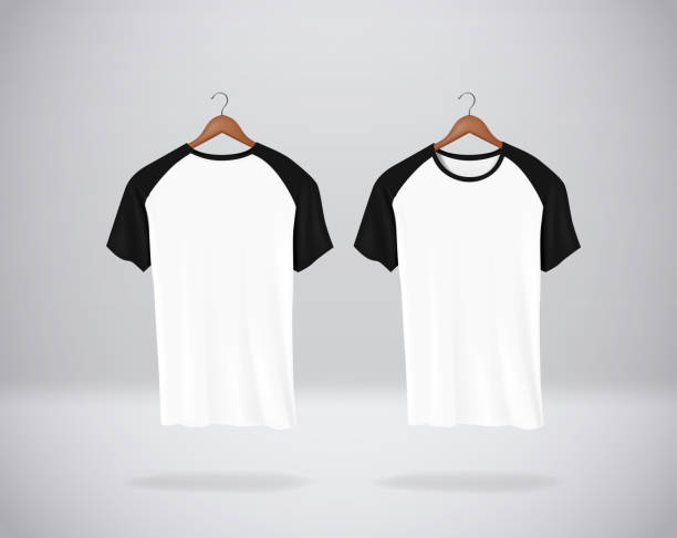 istock Baseball T-Shirts Mock-up clothes hanging isolated on wall, blank front and rear side view. 1084498044