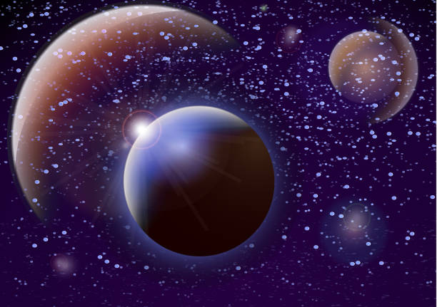 istock Deep space background. Universe with planets and bright stars. Effects of halo light on a dark background, flashes of light. Vector illustration. 1084521718