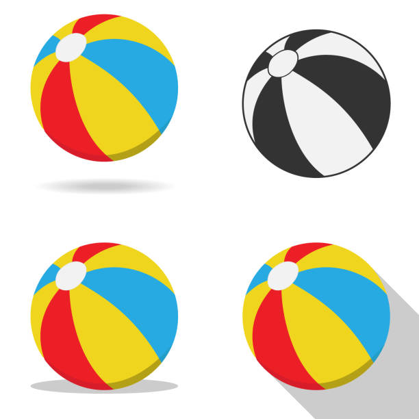 ilustrações, clipart, desenhos animados e ícones de bola de praia, um conjunto de bolas de praia com sombras. ilustração dos desenhos animados de bolas de praia. - beach ball ball sphere red