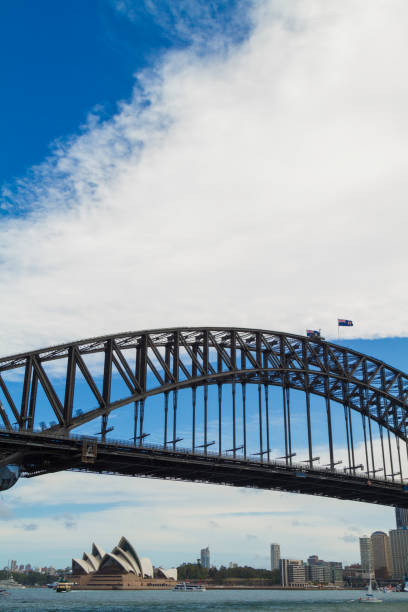 sydney harbour bridge - sydney harbor bridge sydney opera house vertical australia photos et images de collection