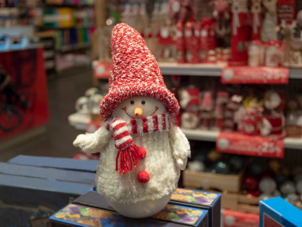 Happy new year decore cute snow man with long red hat