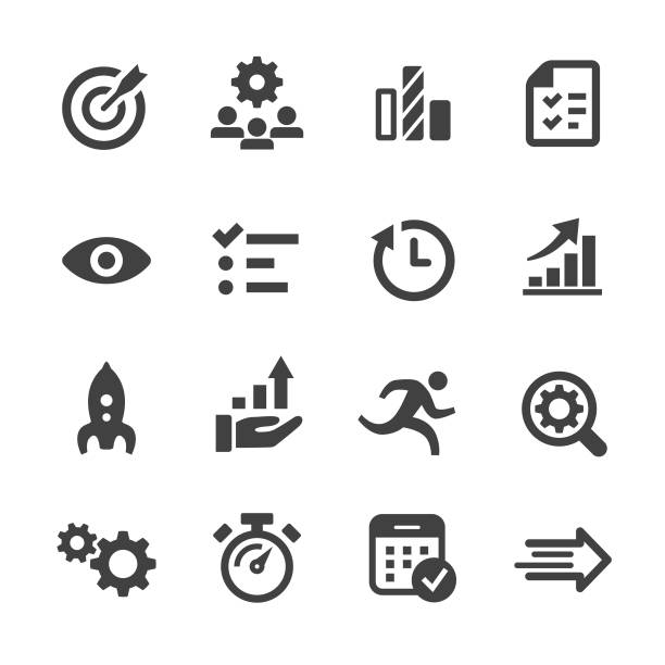 ilustrações, clipart, desenhos animados e ícones de desempenho e gerenciamento de ícones - acme série - computer icon symbol black clock