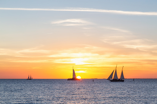Beautiful golden sunset viewed from Mallory Square in Key West, Florida Keys, United States.