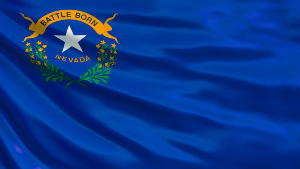 Nevada state flag. Waving flag of Nevada state, United States of America. stock photo