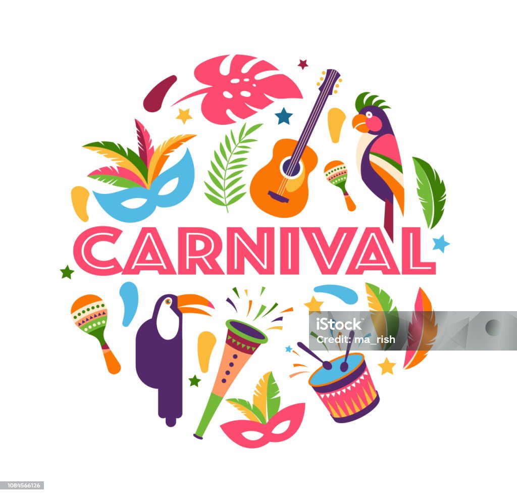 Brazilian Carnival, music festival, masquerade flyer template Brazilian Carnival, music festival, masquerade flyer template, vector design Tambourine stock vector