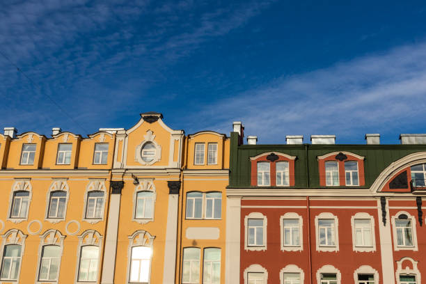 istock Restored Russian building facade on a blue sky 1084571540
