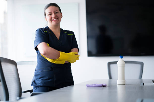 Woman doing toilet to an office