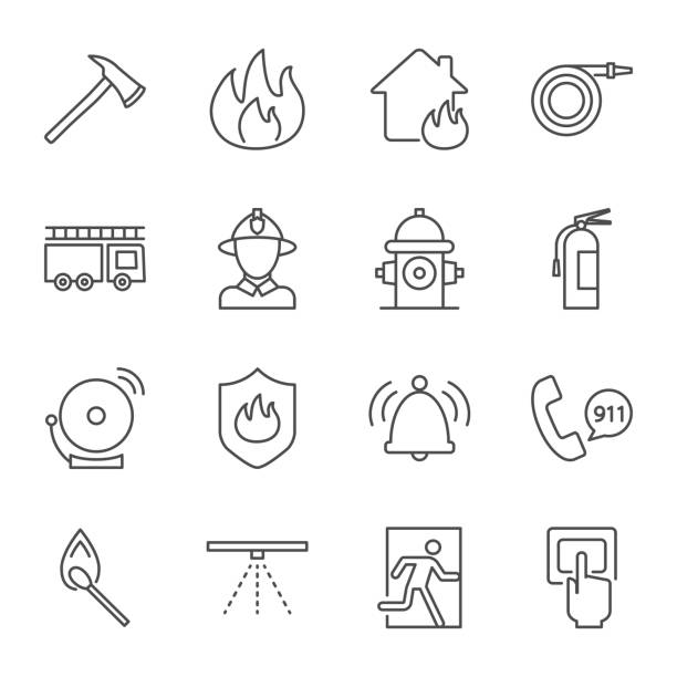 Firefighting vector icons set Firefighting vector icons set fire hydrant stock illustrations