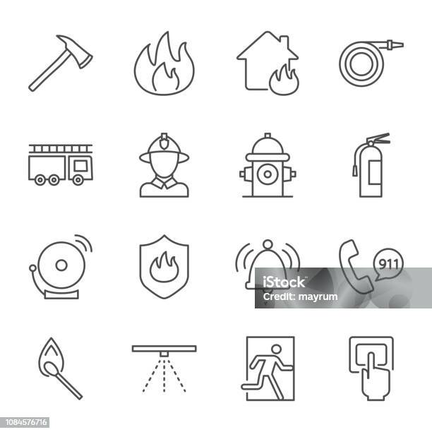 Firefighting Vector Icons Set Stock Illustration - Download Image Now - Icon Symbol, Firefighter, Fire Extinguisher