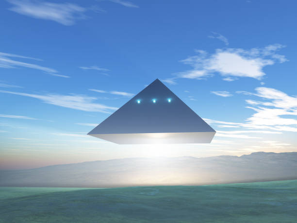 3d abbildung eines pyramidenförmigen ufo - pyramid shaped stock-fotos und bilder