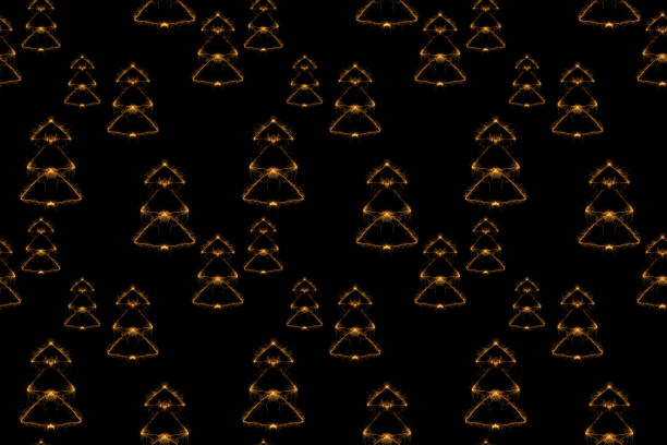 full frame of fir tree light sings on black backdrop