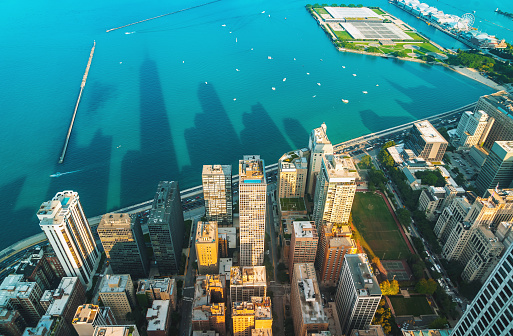 Chicago cityscape with a view of Lake Michigan