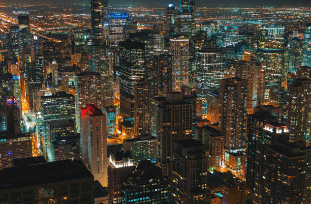 istock Chicago skyscrapers at night 1084586878