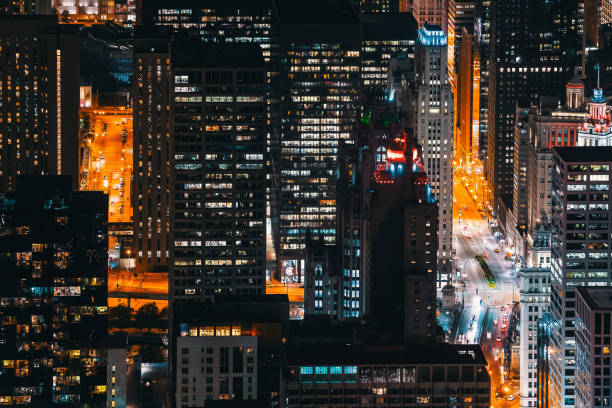 istock Chicago skyscrapers at night 1084586900