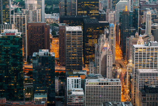 istock Chicago skyscrapers at night 1084586952