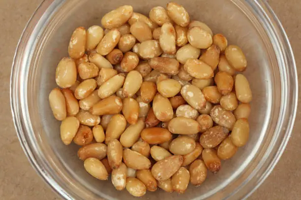 Organic Pine Nuts in Glass Bowl