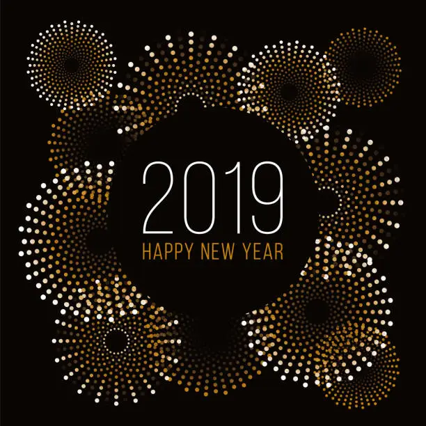 Vector illustration of Happy New Year background with fireworks.