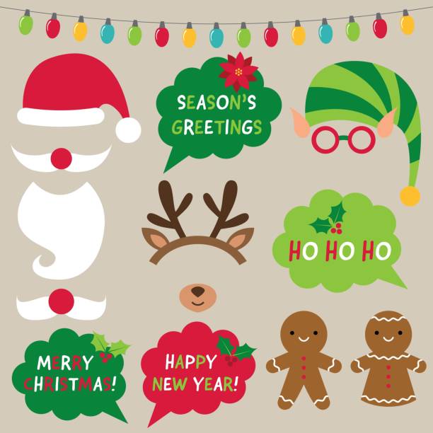ozdoba świąteczna i rekwizyty do fotobudek (santa, elf, renifery) zestaw - santa claus christmas glasses mustache stock illustrations