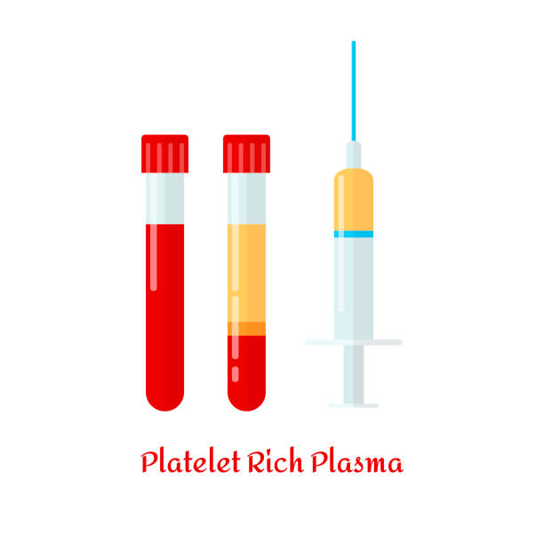 ilustrações de stock, clip art, desenhos animados e ícones de prp - several test tubes and syringe with blood and plasma for dentistry, mesotherapy. vector illustration in flat style. - laboratory science healthcare and medicine centrifuge