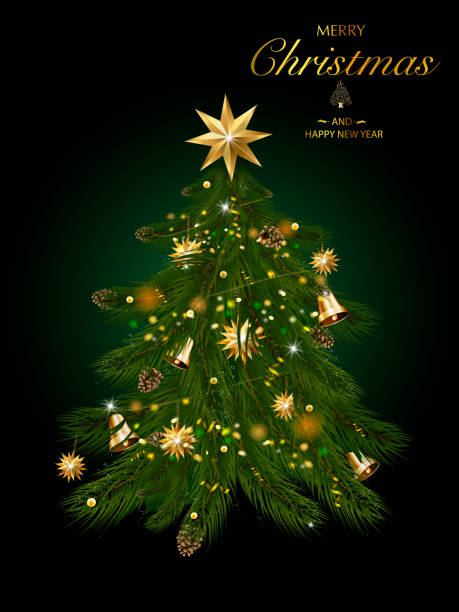 istock Christmas tree with xmas decorations - ornaments, stars, garlands, snowflakes, lamps. 1084631938