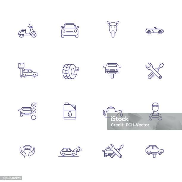 Car Service Line Icon Set Stock Illustration - Download Image Now - Icon Symbol, Roadside Assistance, Assistance