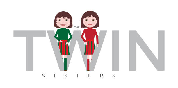 ilustrações de stock, clip art, desenhos animados e ícones de cute little twin girls vector eps 10 - caucasian white background little girls isolated on white
