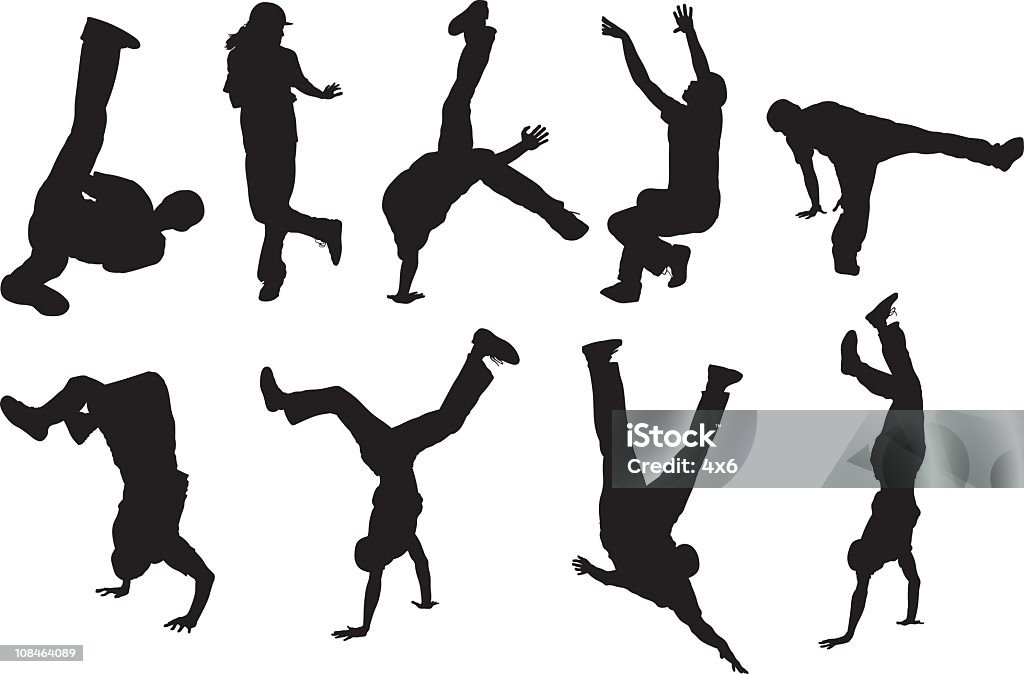 Breakdancers en todas - arte vectorial de Actividad física libre de derechos