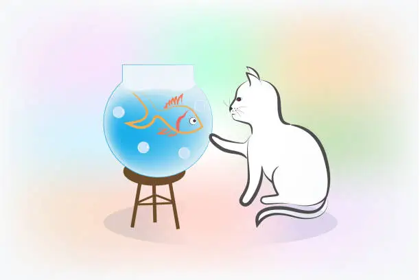Vector illustration of Cat and fish silhouette icon vector