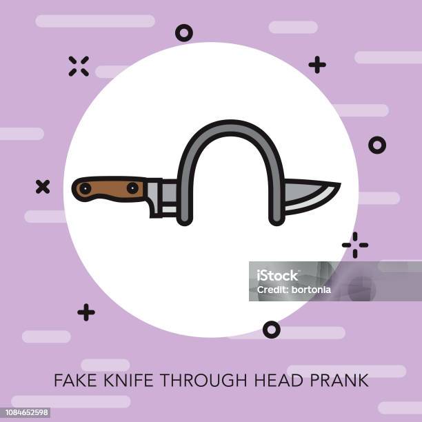 Fake Knife Thin Line April Fools Day Icon Stock Illustration - Download Image Now - April, April Fools Day, Artificial