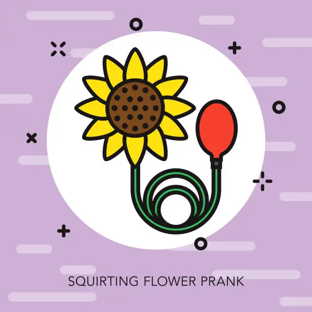 Vector illustration of Squirting Flower Thin Line April Fools Day Icon