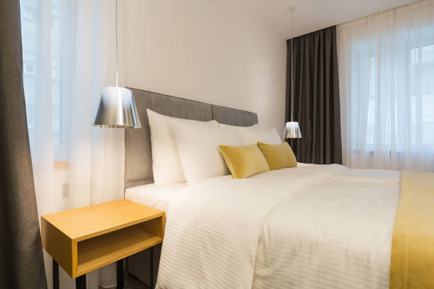 istock Interior of a hotel bedroom 1084656882