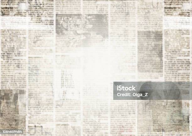 Newspaper With Old Grunge Vintage Unreadable Paper Texture Background Stock Photo - Download Image Now
