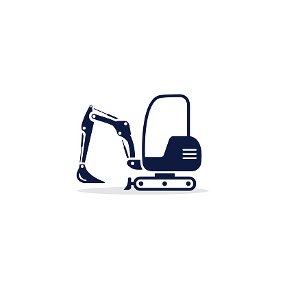 Excavator mini icon. Digger Illustration vector dig vehicle. Mini excavator logo.