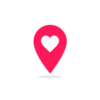 Red map pointer heart icon. GPS location symbol. Web pointer - heart. Map pin. Vector.