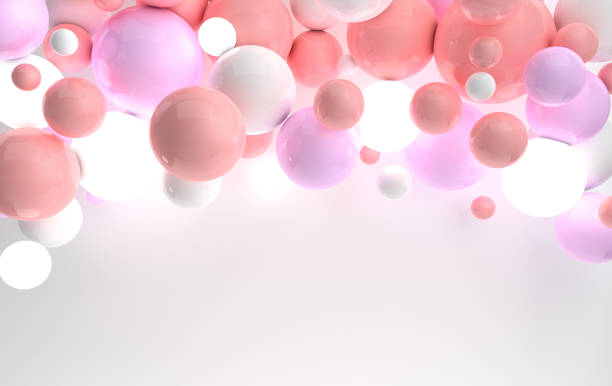 istock 3d rendering of floating polished pink, purple and white spheres, ceiling lighting on white background. Abstract geometric composition. Group of balls in pastel colors with soft light and shadows 1084687164