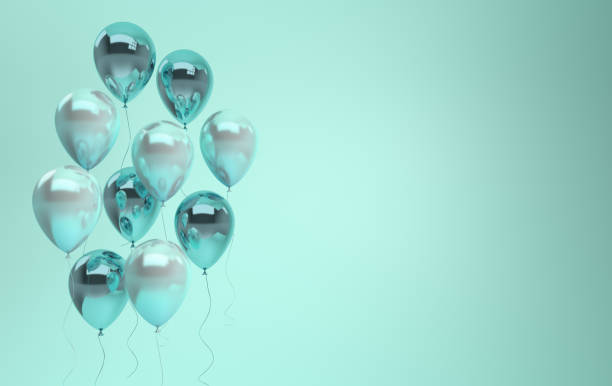 3d Render Illustration Of Realistic Glossy Green Pearl Balloons On Pastel  Turquoise Background Empty Space For Birthday Party Promotion Social Media  Banners Posters Stock Photo - Download Image Now - iStock
