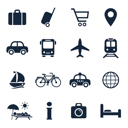 Travel and tourism icon set. Vector isolated vacation travel symbol collection.