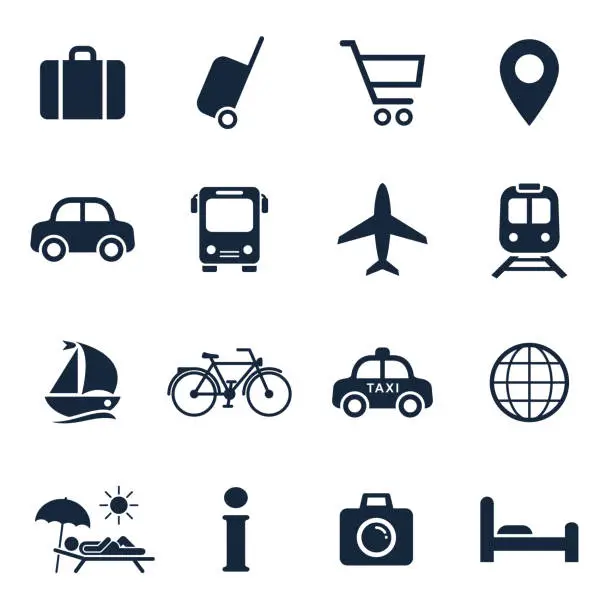 Vector illustration of Travel and tourism icon set. Vector isolated vacation travel symbol collection