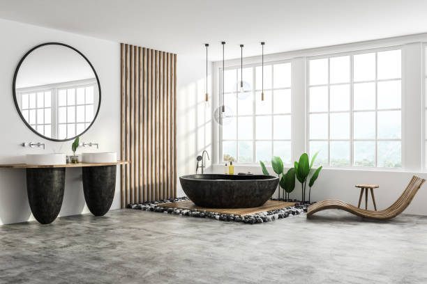 istock White loft bathroom corner, armchair 1084697622