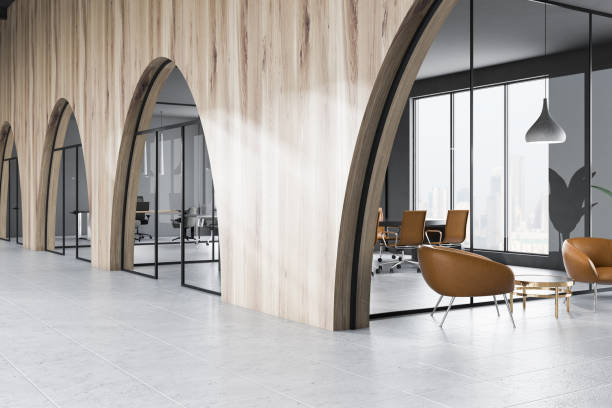 istock Arched meeting room in office lobby 1084698870