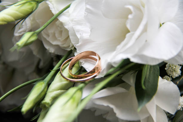 istock Wedding rings on a bridal 1084699758