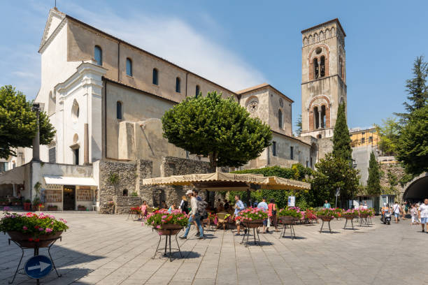 Piazza del Duomo and Cathedral of Santa Maria Assunta in Ravello , Campania, Italy Ravello, Italy - June 16, 2017: Piazza del Duomo and Cathedral of Santa Maria Assunta in Ravello , Campania, Italy ravello stock pictures, royalty-free photos & images