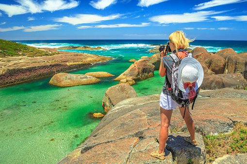 Travel photographer takes shot of Elephant Rocks in William Bay National Park, Western Australia. Professional photography with amazing South Coast Denmark. Great Southern Ocean coastline.
