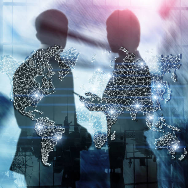istock Global World Map Double Exposure Network. Telecommunication, International business Internet and technology concept. 1084704616