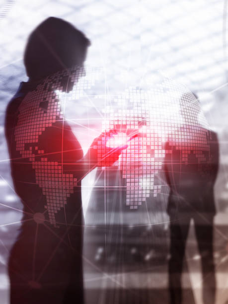 istock 3D Earth hologram on blurred background.Global business and communication concept. Abstract Cover Design Vertical Format 1084704780