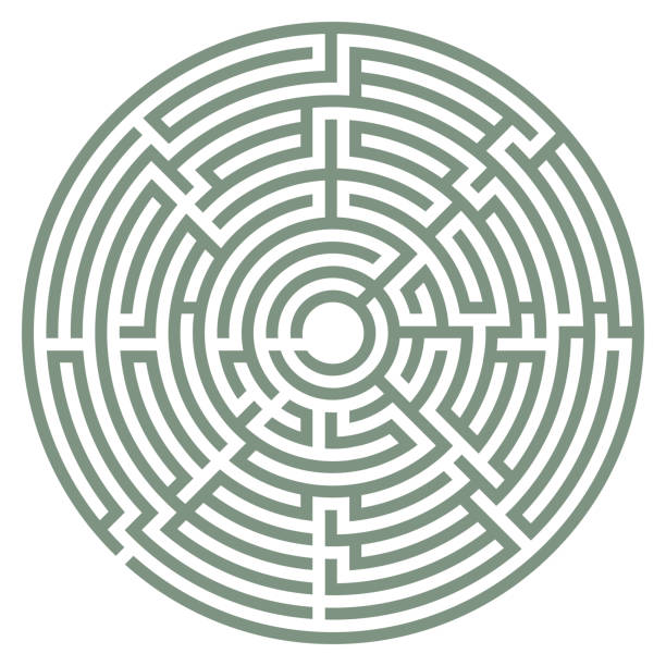 Vector maze Vector illustration of labyrinth. Some wrong ways and one exit. circular maze stock illustrations