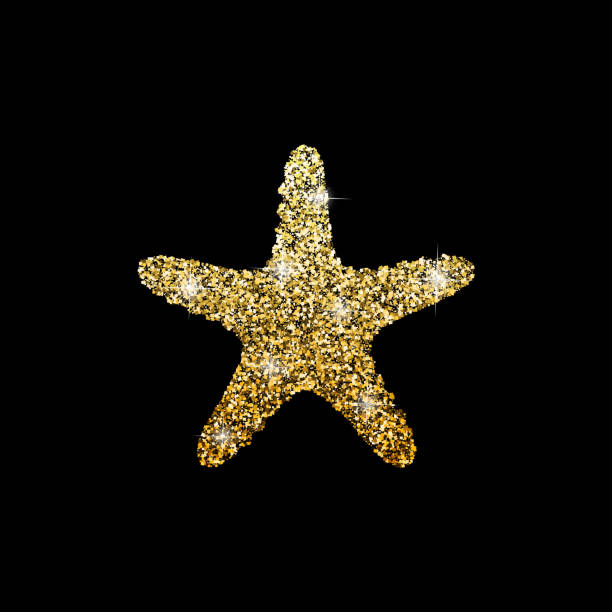 vektor isoliert seestern. silhouette von ein meerestier des glitzernden pulvers auf einem schwarzen hintergrund. goldstern. - ochre sea star stock-grafiken, -clipart, -cartoons und -symbole