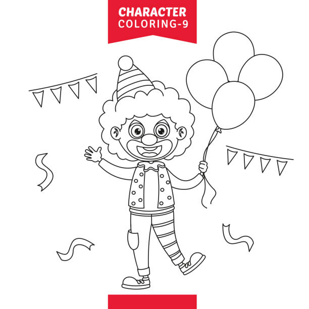 illustrations, cliparts, dessins animés et icônes de illustration vectorielle de caractère coloriage - class clown