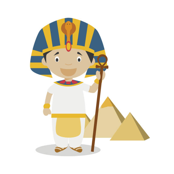 Egyptian cartoon character with Gizah Pyramids. Vector Illustration. Kids History Collection. Egyptian cartoon character with Gizah Pyramids. Vector Illustration. Kids History Collection. egyptian ethnicity stock illustrations